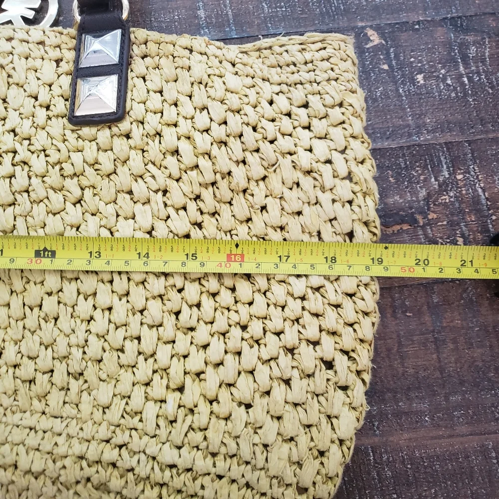 Michael Michael Kors Vintage Large Woven Straw Leather Handbag Satchel Tote - Picture 3 of 15